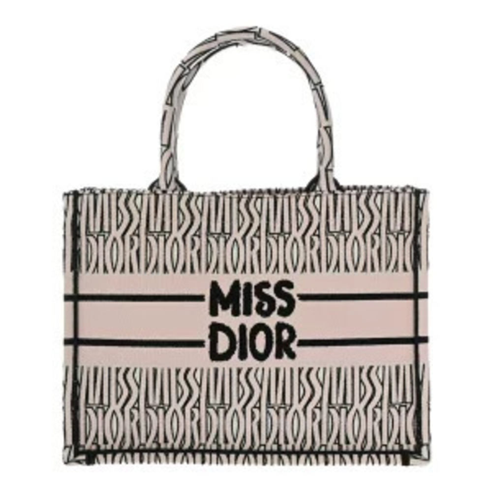Christian Dior Book Tote Bag Miss Allover Embroidery White Pink Canvas